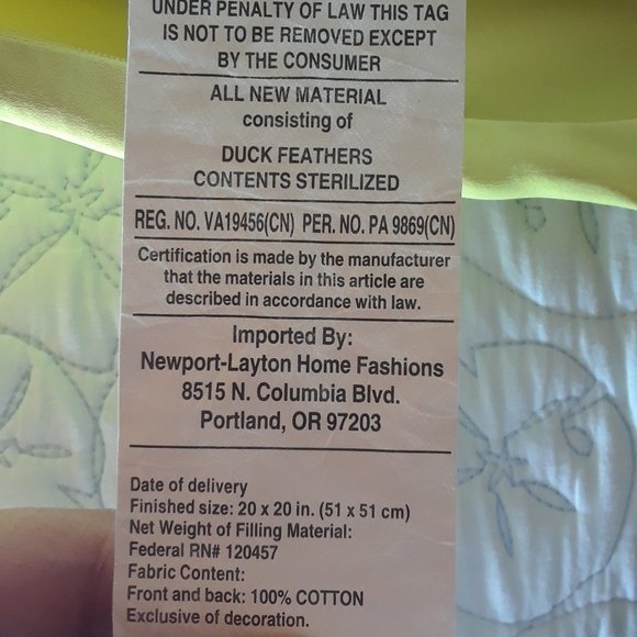 Newport-Layton Quilted Throw Pillow w/ Feather Insert - 20 x 20 - Picture 12 of 12